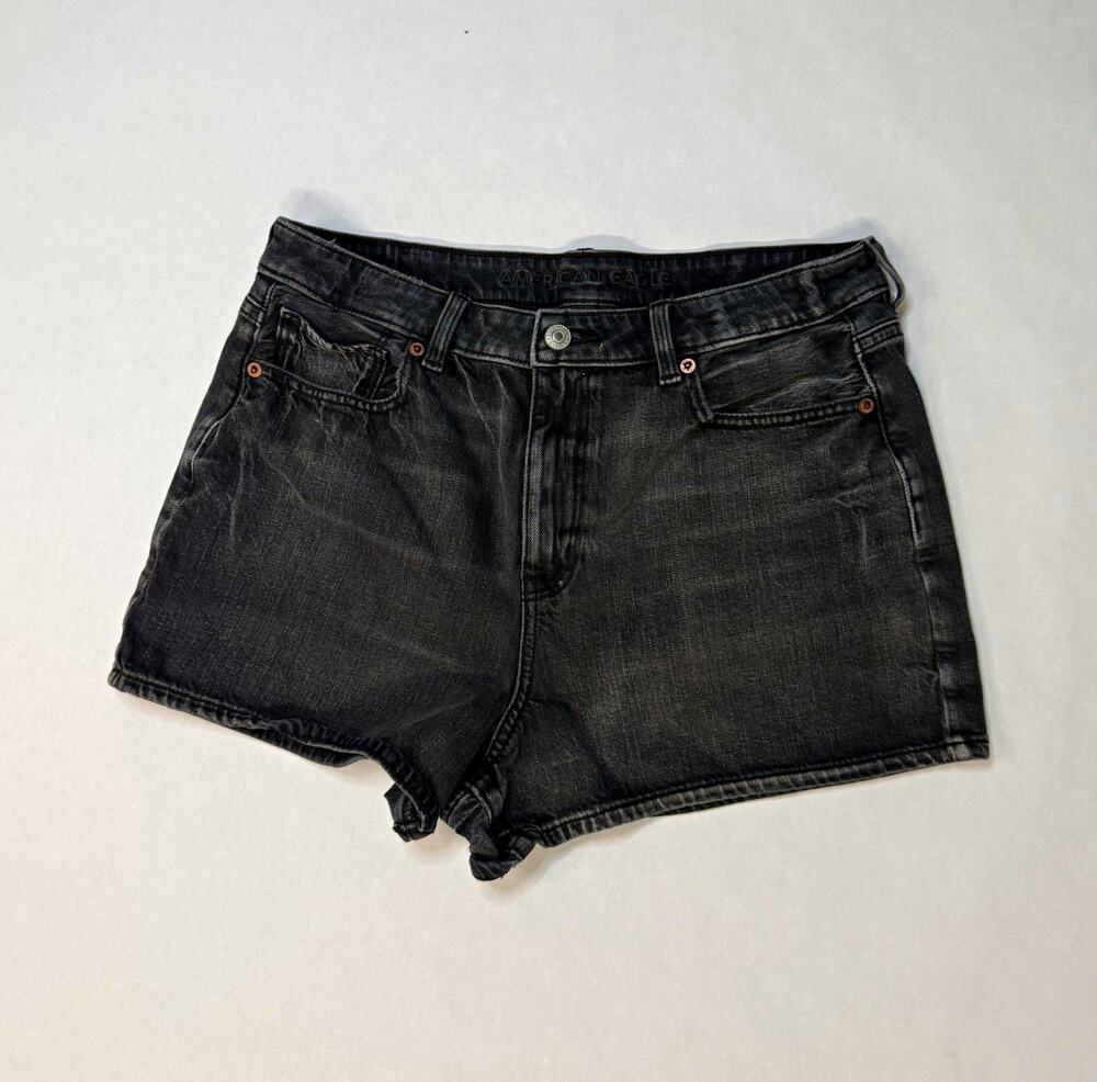 American Eagle Strigid Women’s 10 Black Denim Cut Off Shorts Mid Rise Stretch
